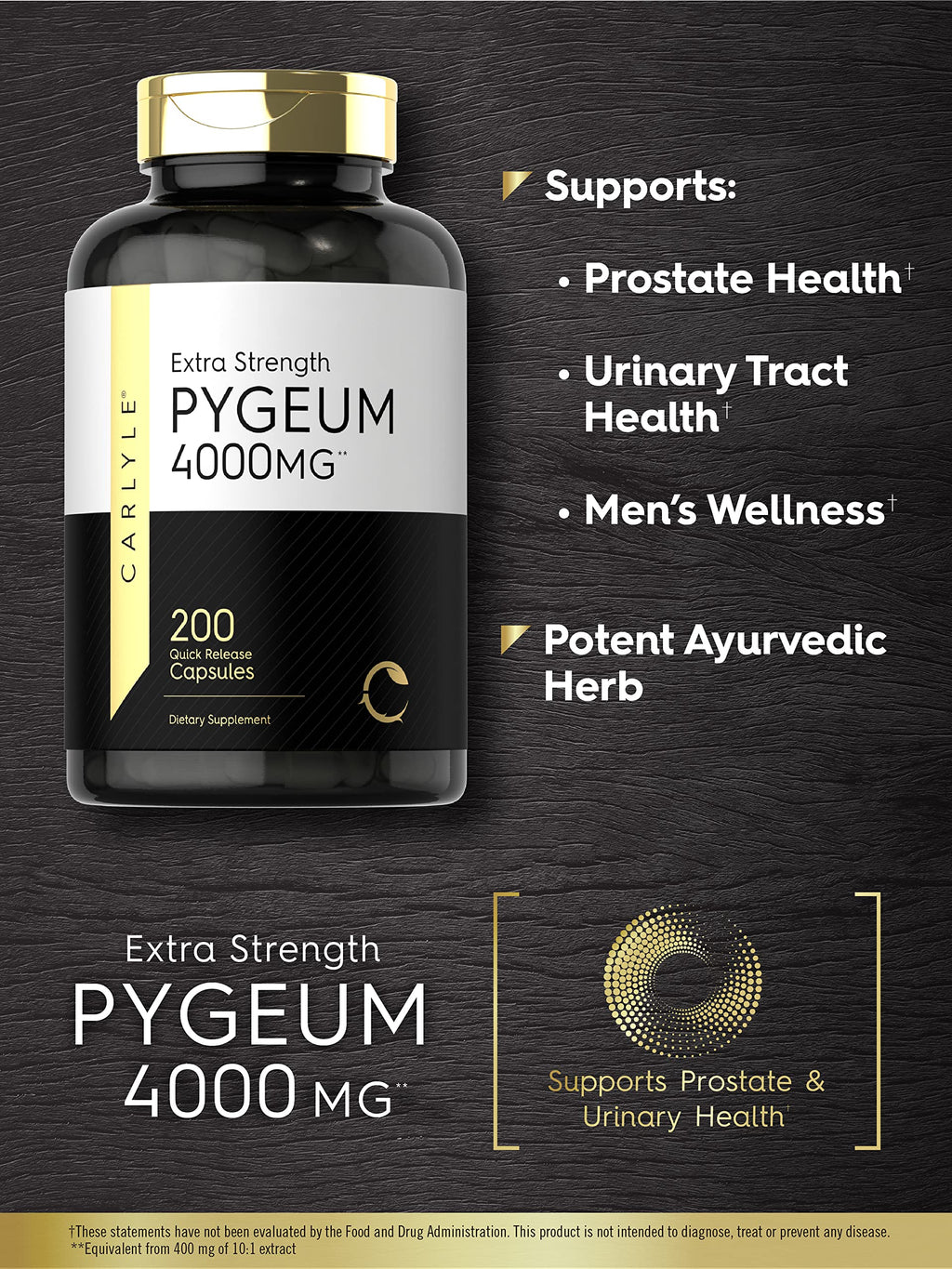 Carlyle Pygeum Africanum Bark | 200 Capsules | High Potency Extract | Non-GMO, Gluten Free Supplement