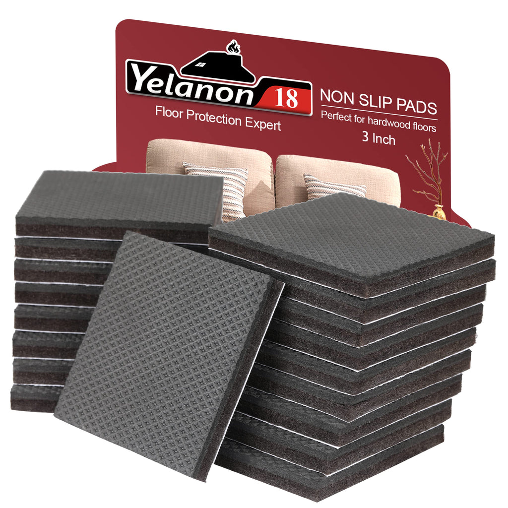 Yelanon Non Slip Furniture Pads -18pcs 3" Grippers Hardwood Floors, Non Skid for Furniture Legs,Self Adhesive Rubber Furniture Feet, Anti Slide Furniture Floors Protectors for Keep Couch Stoppers