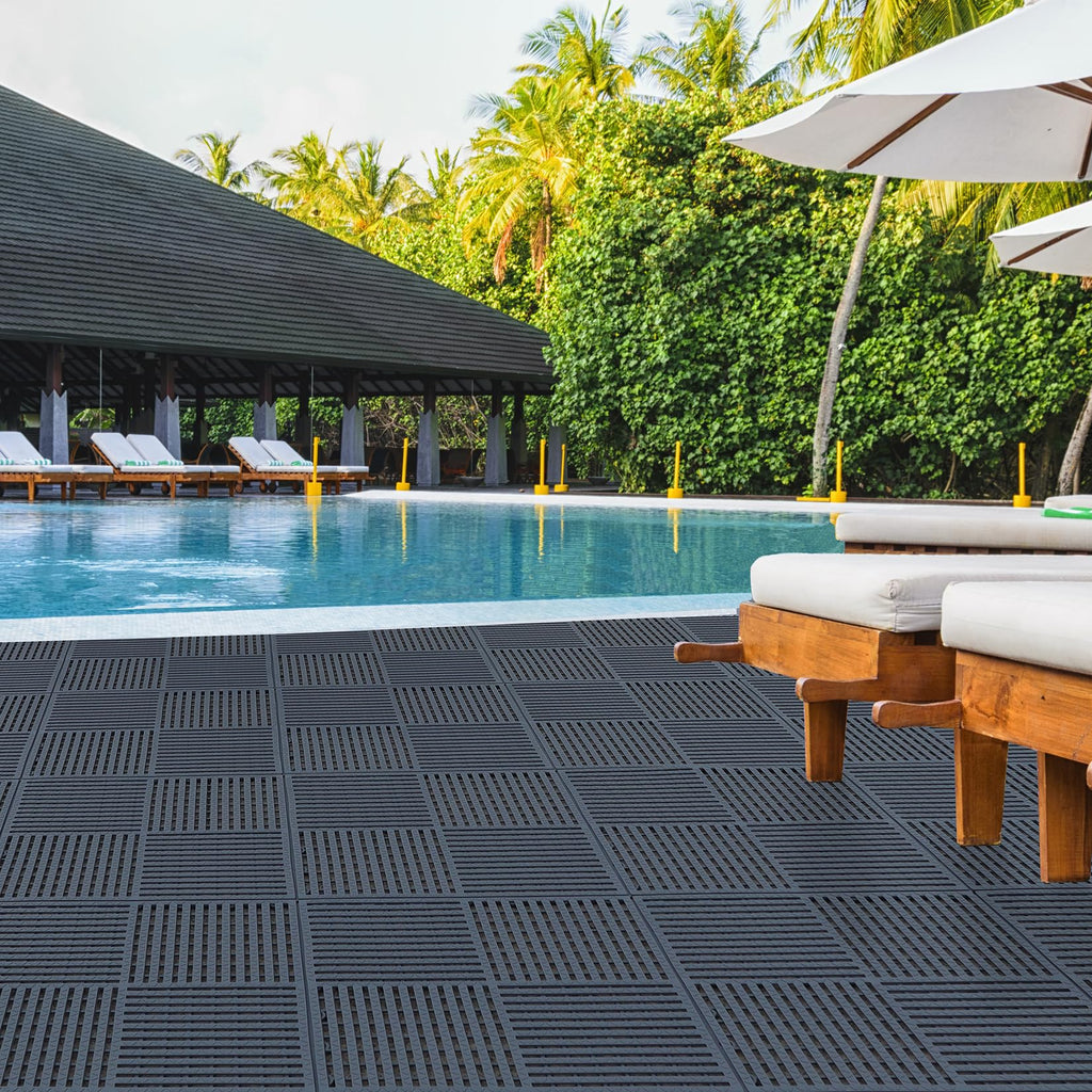 wiiiw 9 Pack Modular Interlocking Tiles Double Non-Slip 12"x12" Dark Gray