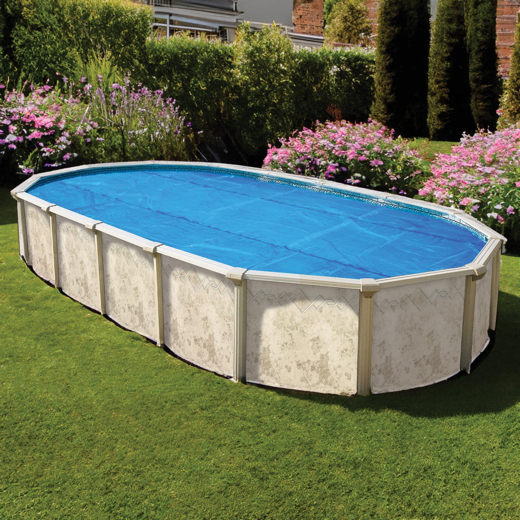 In The Swim 18' x 33' Standard Blue Oval Solar Pool Cover 8 Mil for Solar Heating Above Ground Pools and Inground Pools