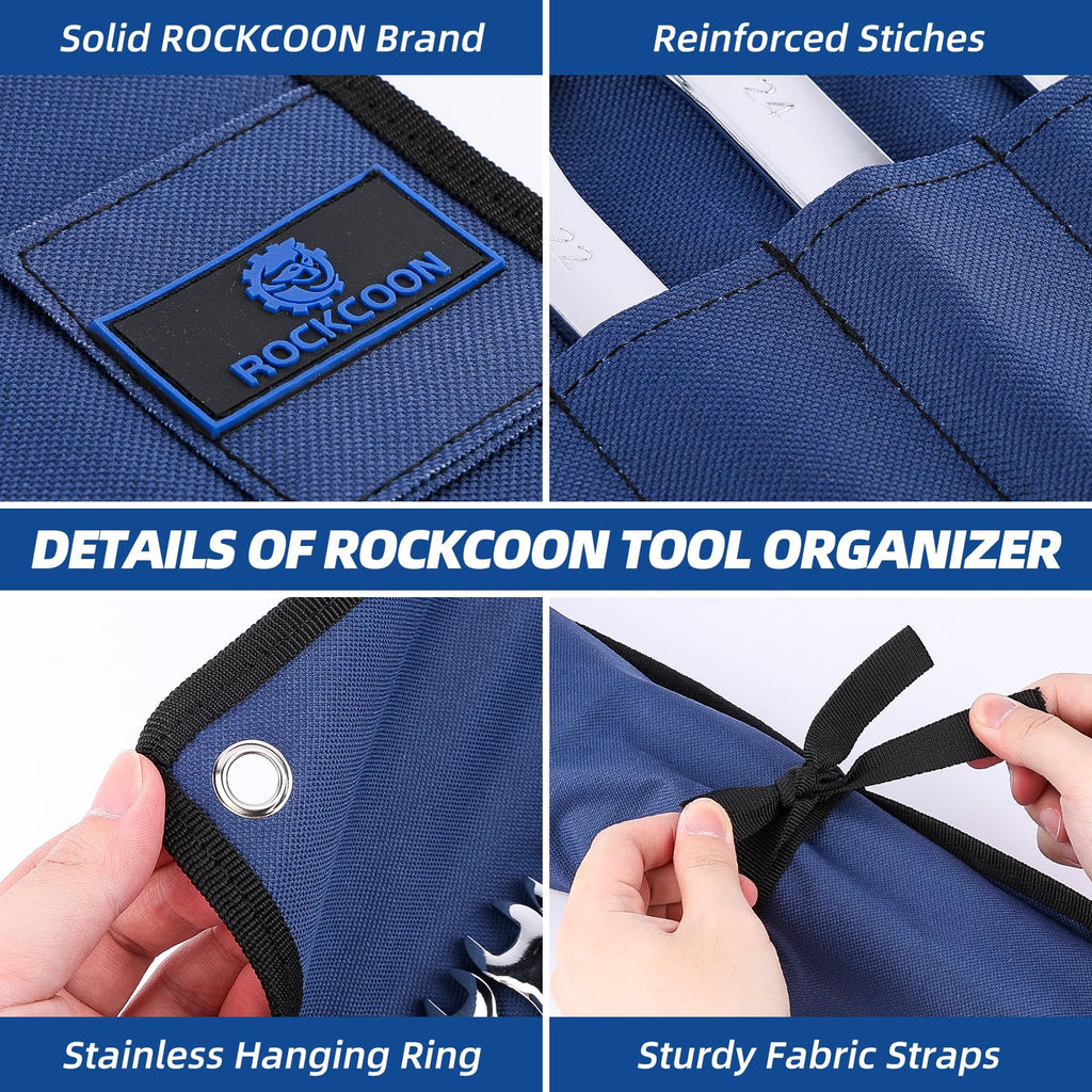 ROCKCOON 16 Pockets Wrench Roll Organizer (Blue+Green)