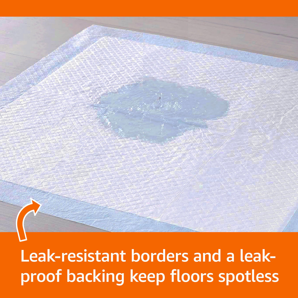 Amazon Basics Leak-Proof Dog and Puppy Potty Training Pee Pads with Quick-Dry 5-Layer Design, X-Large Size 28 x 34 Inch, Blue & White, 40-Pack