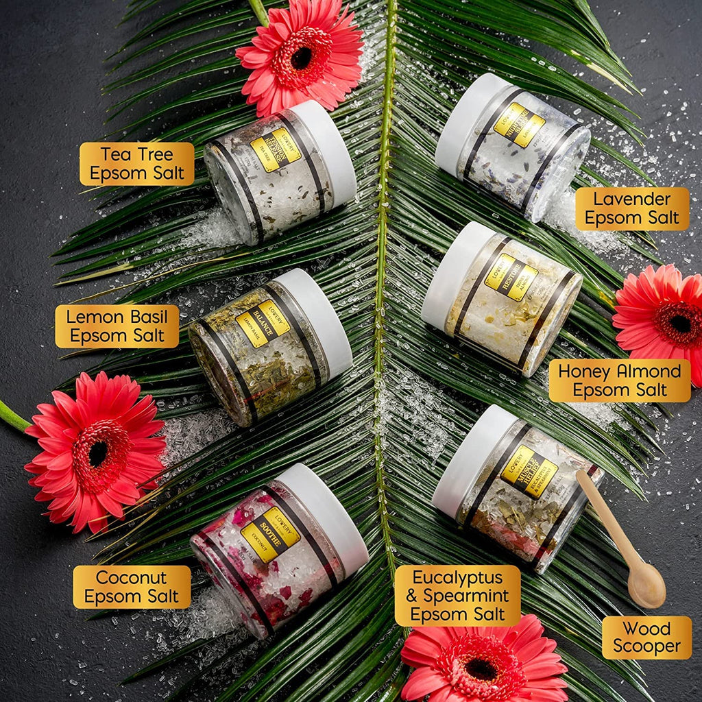 Gifts for Women Who Have Everything, Epsom Bath Salts Gift Basket Set, Relaxing Self Care Salt W/Essential Oil, Christmas Gifts for Mom, Lavender, Eucalyptus, Lemon, Coconut, Tea Tree, Honey Almond