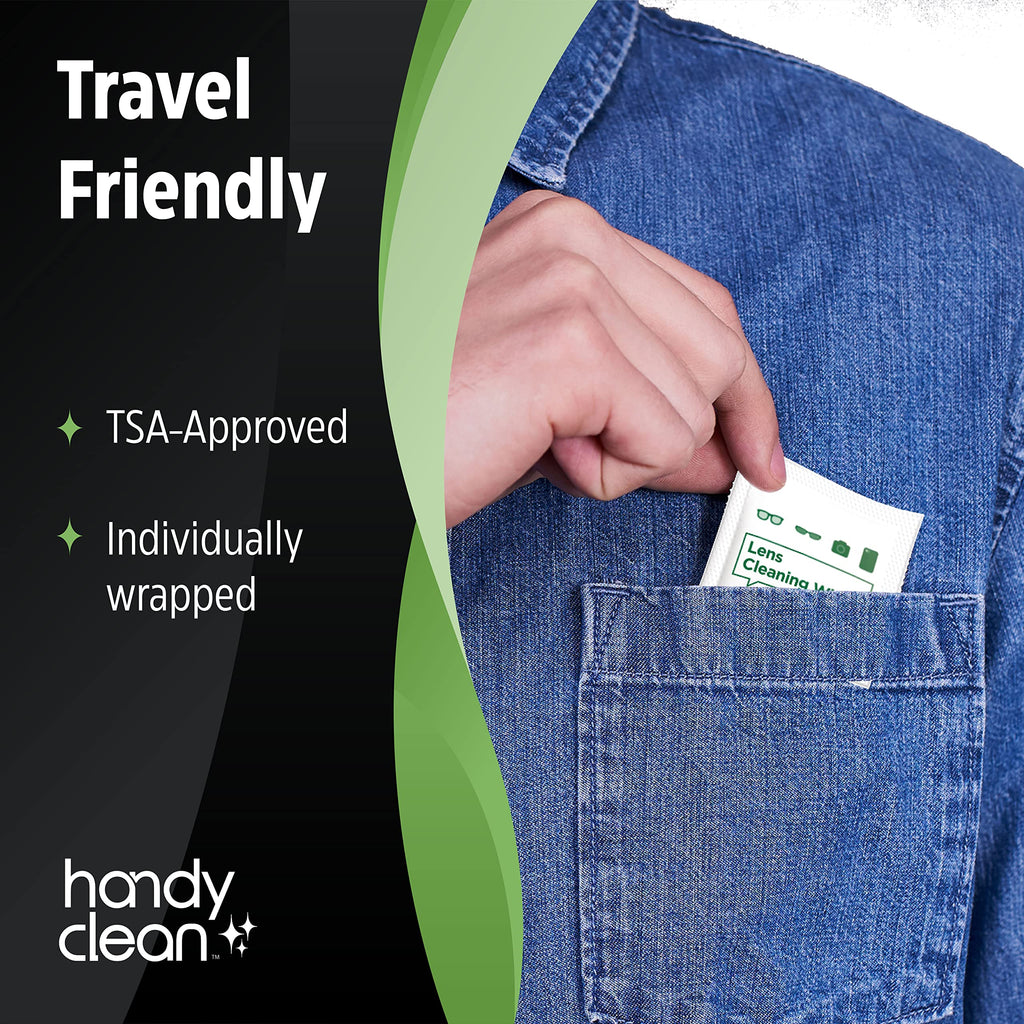 HandyClean Pre-Moistened Lens Cleaning Wipes, Eyeglass Wipes, Screen Wipes, 200 ct of 6 x 5 inches Individually Packed Lens Cleaner Wipes
