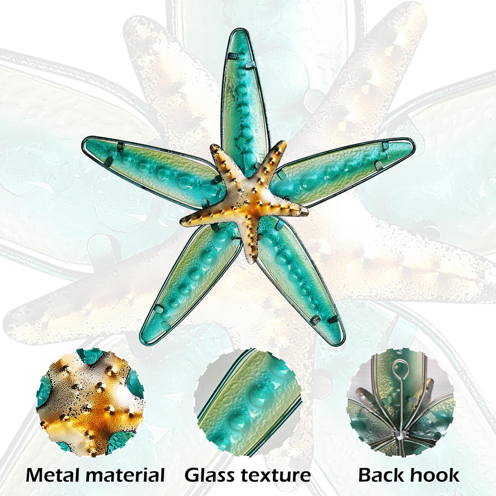 JOYBEE HOME&GARDEN Metal Starfish Wall Decor, Sea Life Coastal Decorations 13.25 inch Starfish Wall Art(Blue)