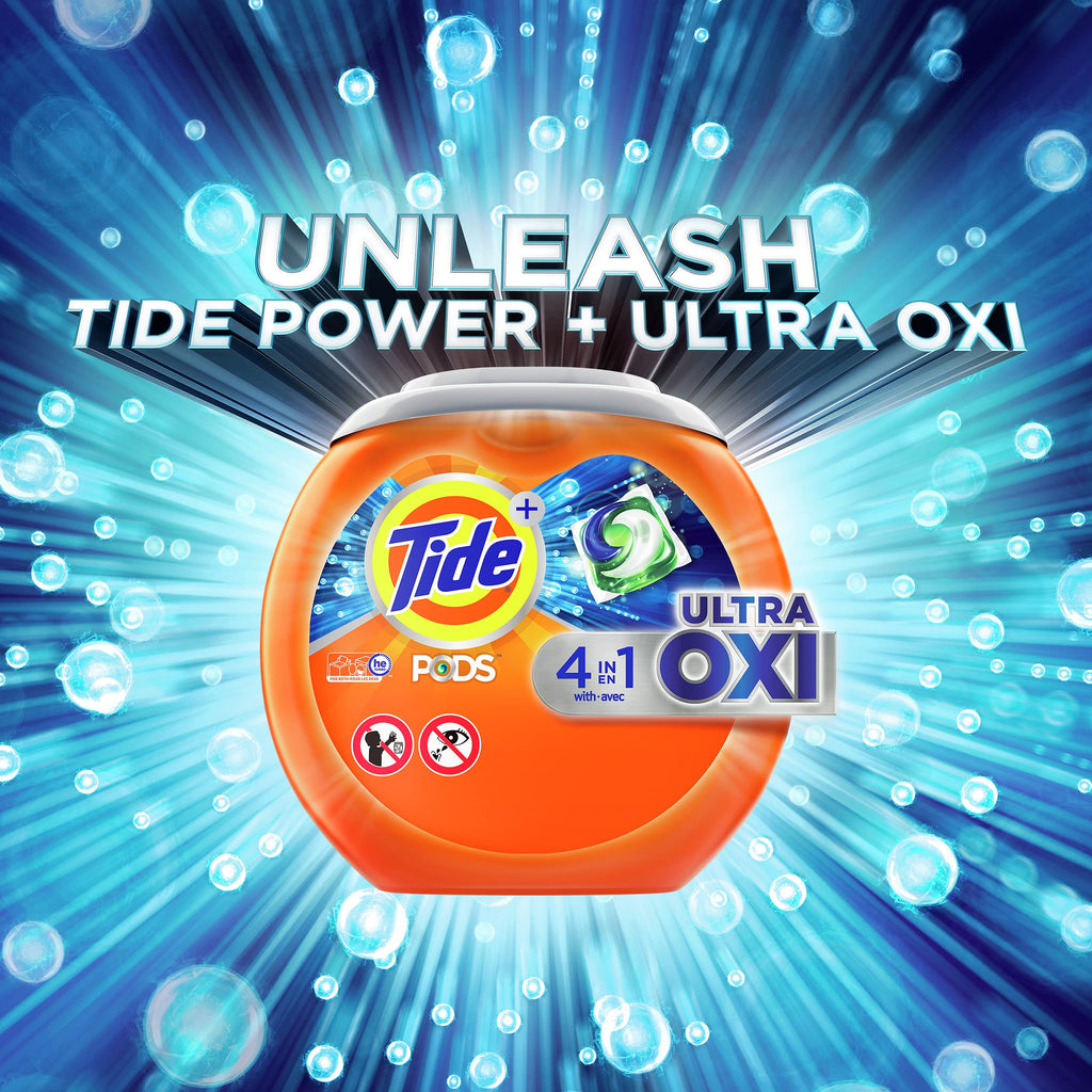 Tide PODS Liquid Laundry Detergent Soap Pacs, 4-n-1 Ultra Oxi, HE Compatible 43 Count, Built in Pre-treater for Stains