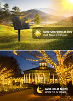Solar String Lights Outdoor, 2 Pack Total 80FT 200 LED Solar Powered String Lights with 8 Lighting Modes, Waterproof Patio Lights, Solar Lights for Outside Tree Garden Balcony Gazebo Party, Warm White
