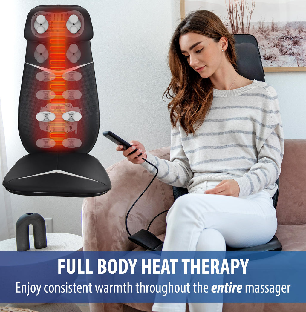 Zyllion Shiatsu Neck and Back Massager - 3D Kneading Deep Tissue Full Body Electric Massage Chair Seat Cushion Pad with Heat and Vibration for Muscle Pain Relief, Home and Office - Black (ZMA-33B)