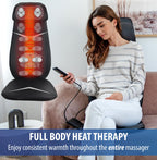 Zyllion Shiatsu Neck and Back Massager - 3D Kneading Deep Tissue Full Body Electric Massage Chair Seat Cushion Pad with Heat and Vibration for Muscle Pain Relief, Home and Office - Black (ZMA-33B)