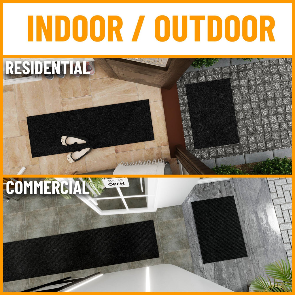 Ottomanson 2' x 5' Hallway Runner with Scraper Pile Extra Durable Non-Slip Rug Mat for Indoor & Outdoor Use - Ideal for Kitchen, Entryway, Patio & Garage - High-Traffic Carpet, Black