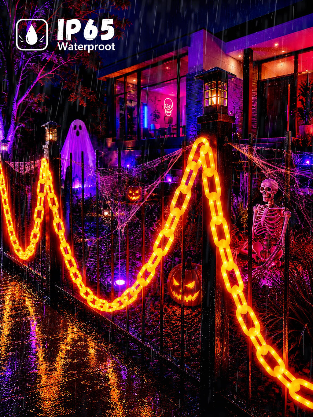 Battery Halloween Chain Lights, 10 FT 160 LED Orange Light-Up Plastic Timer