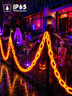 Battery Halloween Chain Lights, 10 FT 160 LED Orange Light-Up Plastic Timer
