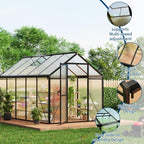 6X10 FT Greenhouse for Outdoors, Polycarbonate Flower Greenhouse with Roof Vent, Push-Pull Lockable Door, Aluminum Walk-in Greenhouses for Outside Garden Backyard, Patio, Lawn, Black