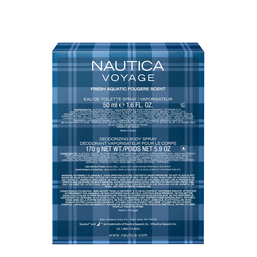 Nautica Voyage Giftset, 1.6 fl oz EDT + 6 oz Deodorizing Body Spray, Notes of Apple, Cedarwood, Mimosa, Men's Fragrance, Long Lasting, Everyday Fragrance