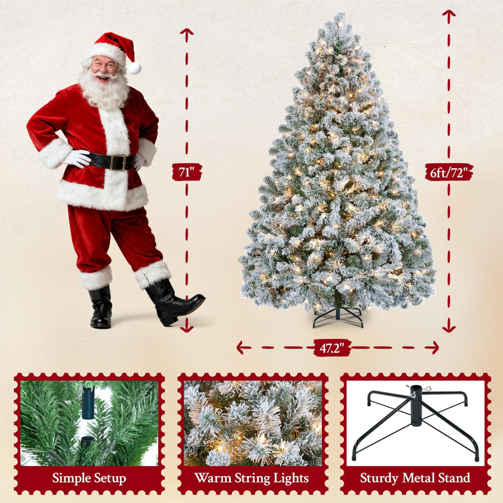 Yaheetech 6ft Pre-Lit Snow Flocked Artificial Christmas Tree, 250 Lights