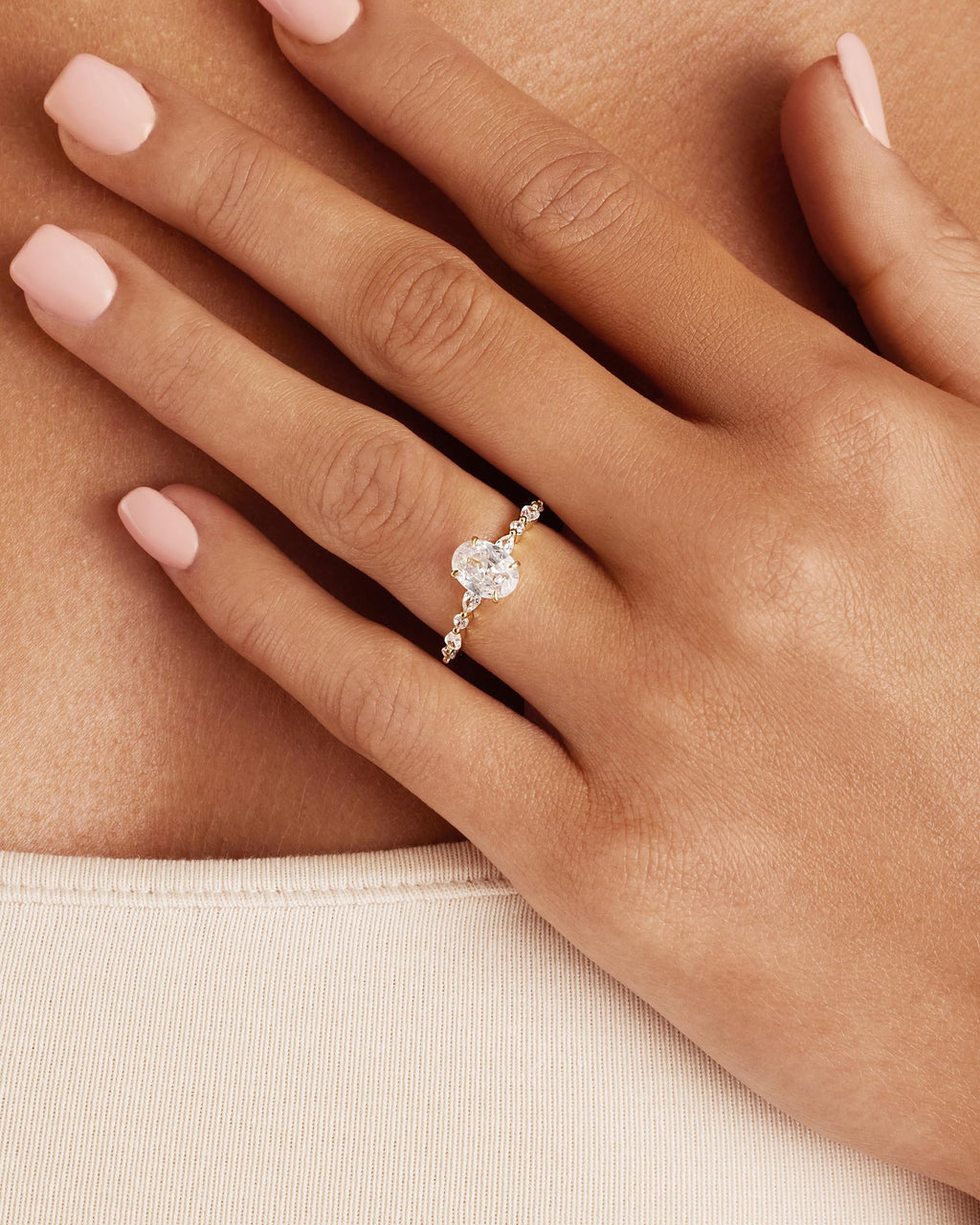 PAVOI 14K Yellow Gold Plated 1.25CT Oval CZ Halo Engagement Ring