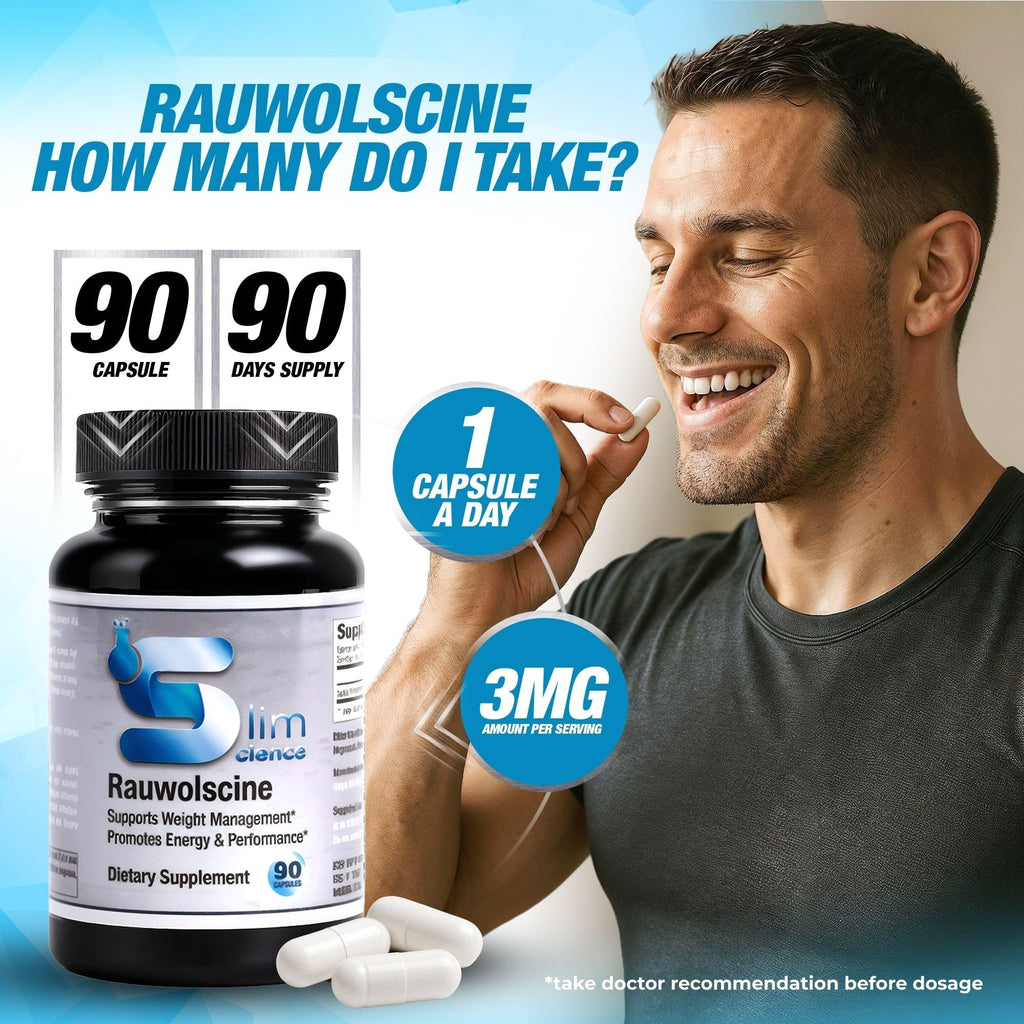 Slim Science Rauwolscine Yohimbine HCL Dietary Supplement - 3mg Per Capsule, 90 Capsules Once a Day | Supports Energy, Focus, Performance and Healthy Metabolism