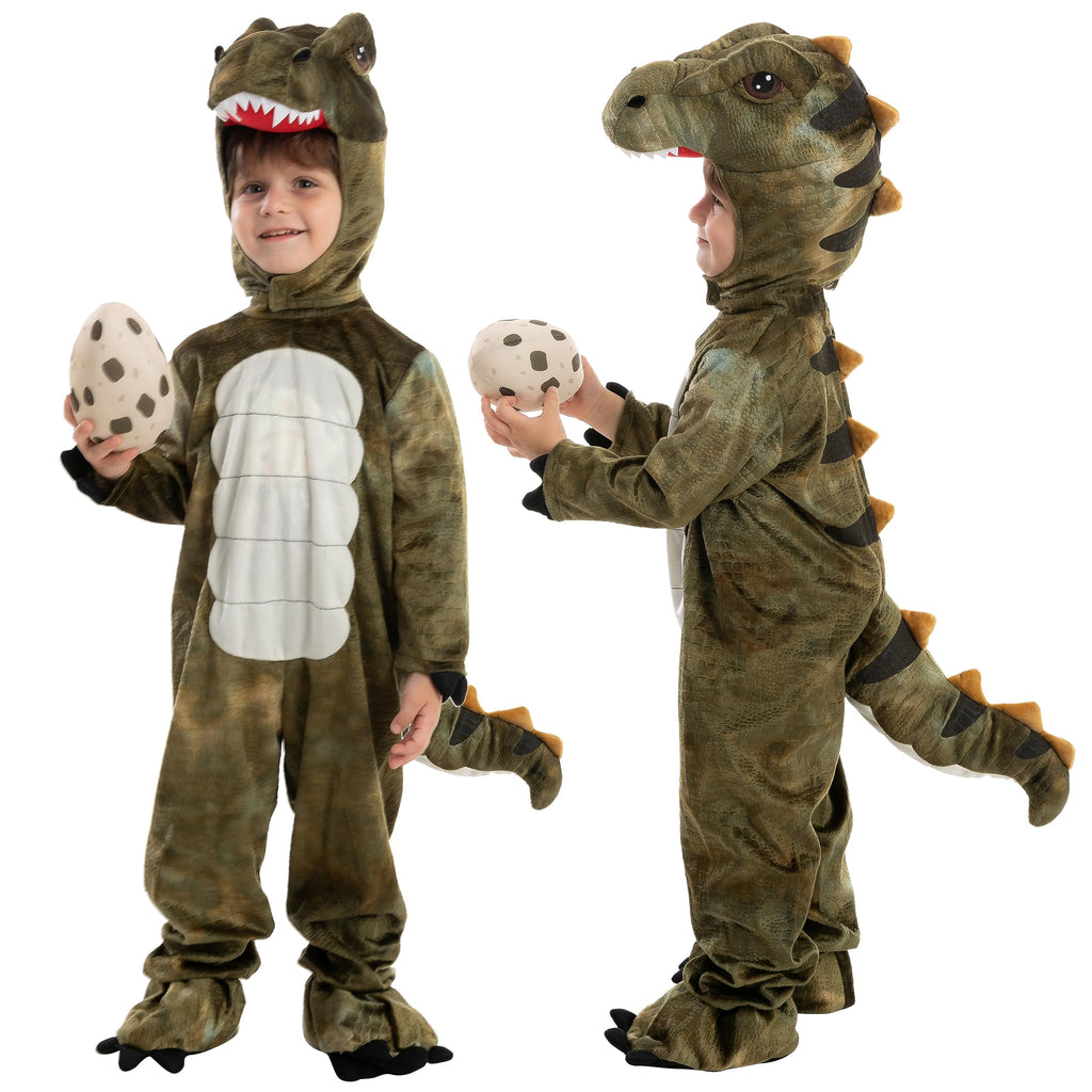 Spooktacular Creations Halloween Realistic T.rex Costume Outfit Dinosaur Jumpsuit with Egg for Kids Toddler Dress-up Party