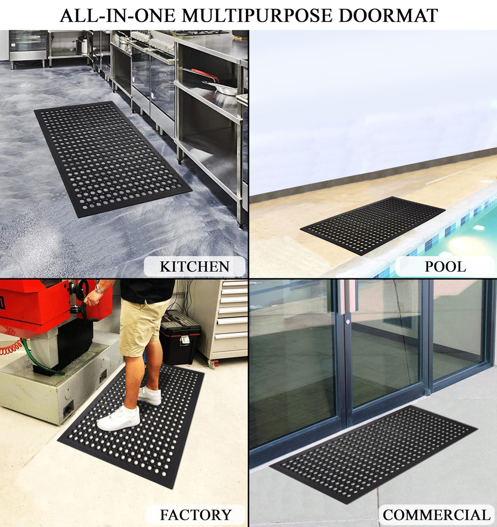 A1 Home Collections Anti Fatigue Mat, 0.6" Thick Heavy Duty Rubber Floor Mat with Drainage Holes - Non-Slip Kitchen, Bar & Restaurant Mat, 24x36 in
