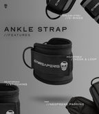Gymreapers Ankle Strap (Single) For Cable Machine Kickbacks, Glute Workouts, Lower Body Exercises - Adjustable Leg Strap with Neoprene Padding (Black, Single)