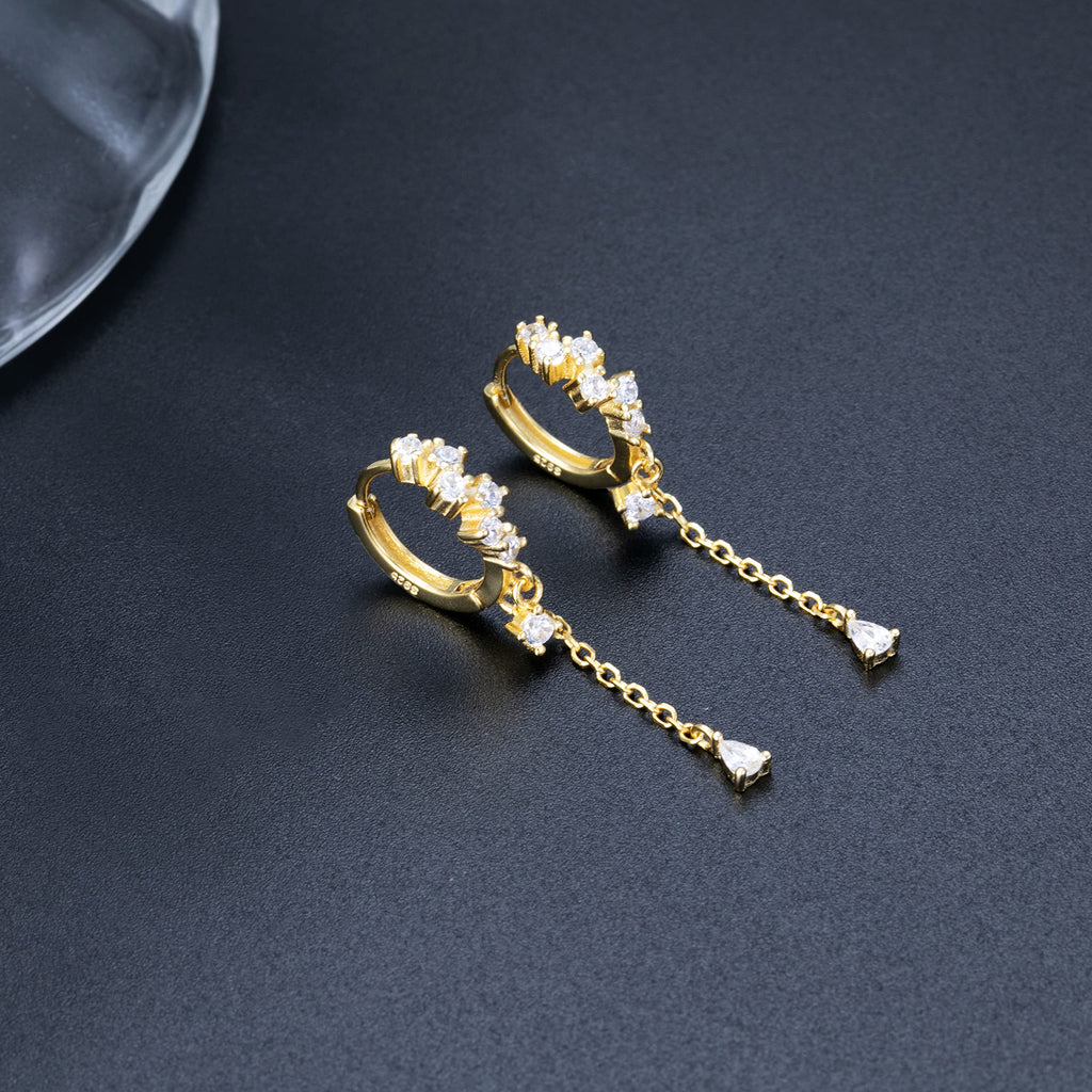SLUYNZ 925 Sterling Silver CZ Hoop Earrings Dangle for Women Teens Girls Teardrop Huggie Earrings Drop Water Droplets Dangle Earrings Drop (B-Yellow)