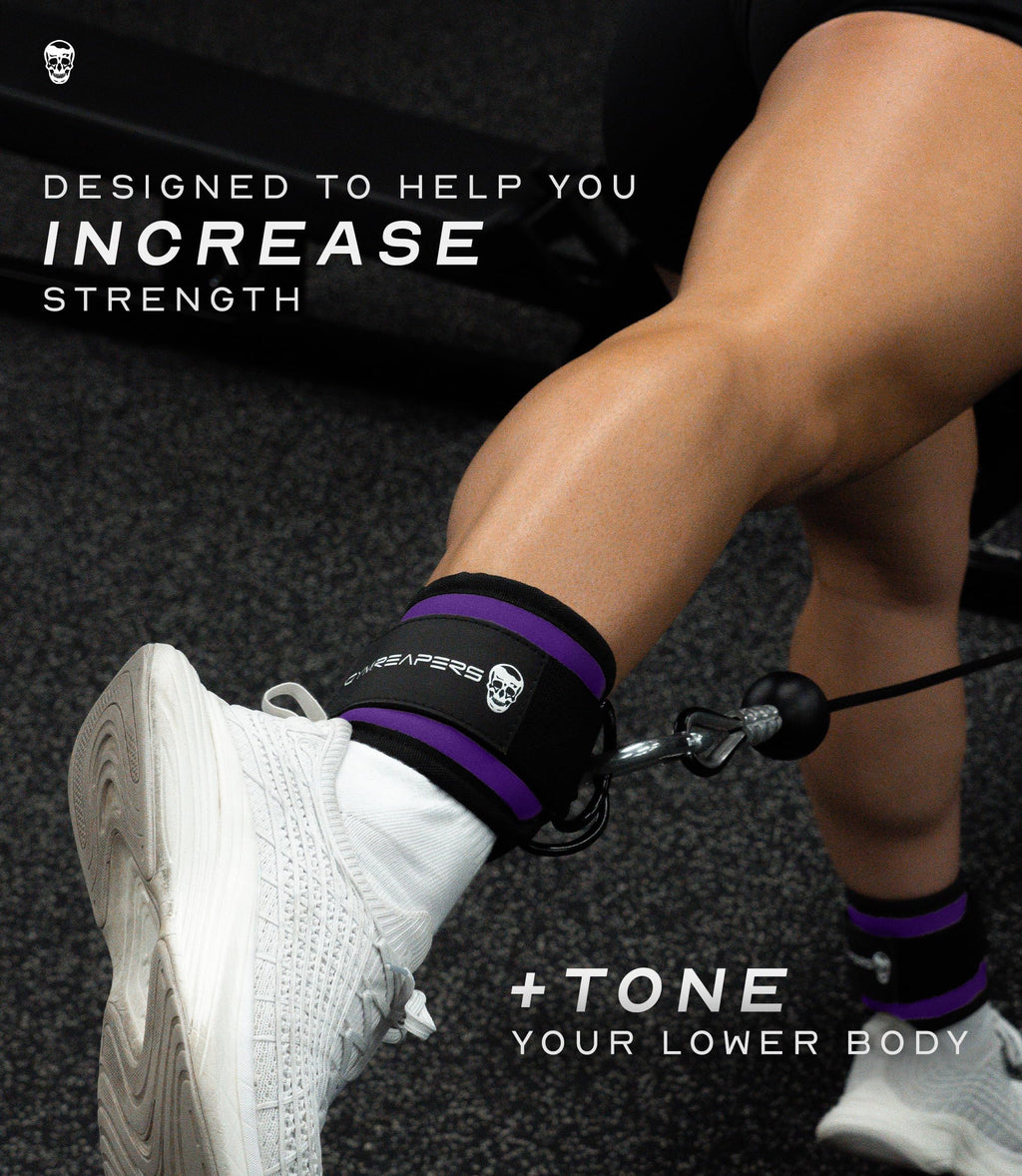 Gymreapers Ankle Straps (Pair) For Cable Machine Kickbacks, Glute Workouts, Lower Body Exercises - Adjustable Leg Straps with Neoprene Padding (Purple, Pair)