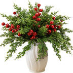 45 Pcs Christmas Artificial Pine Branches Red Berry Stems Faux Xmas Sprigs