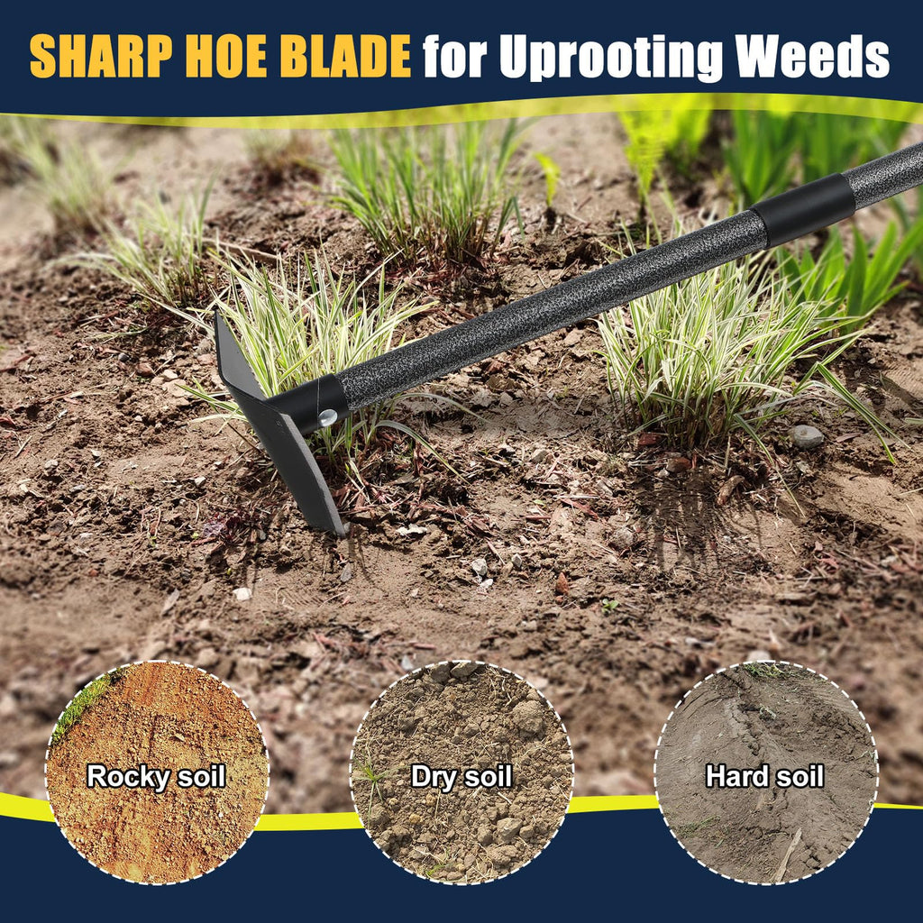 EUIJOIP Garden Hoe 71 Inch Long Handle, Heavy Duty Trenching Hoe with Sharp Edge Blade, Triangle Weeding Hoe for Weeds Removal, Cultivating, Digging, Loosen Soil, Landscaping