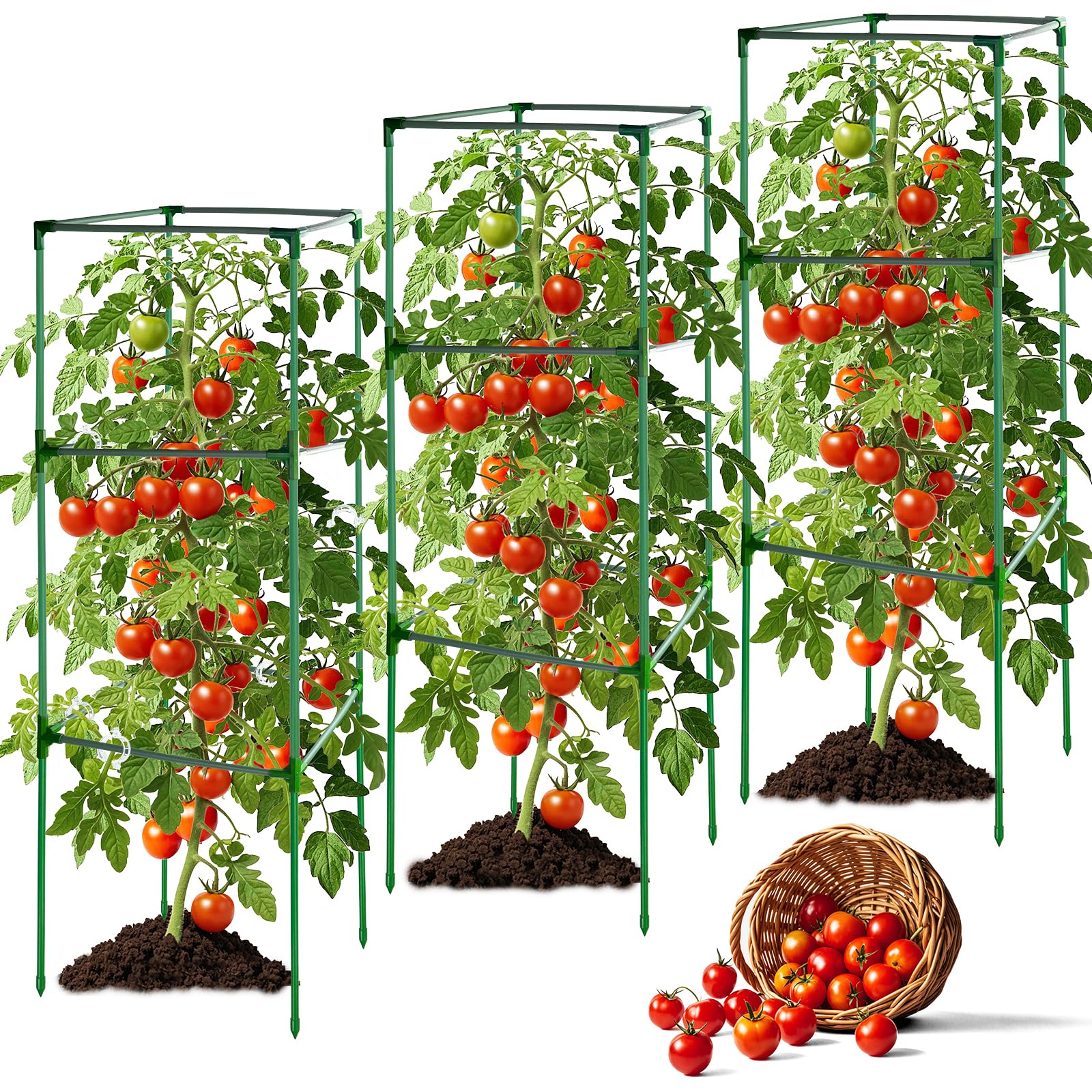 3 Pack 47x15.7x15.7Inches Square Tomato Cages for Garden,Heavy Duty Steel Tomato Trellis for Garden,Cherry Tomato Cage,Durable Tomato Plant Support for Cucumbers and Climbing Vegetables