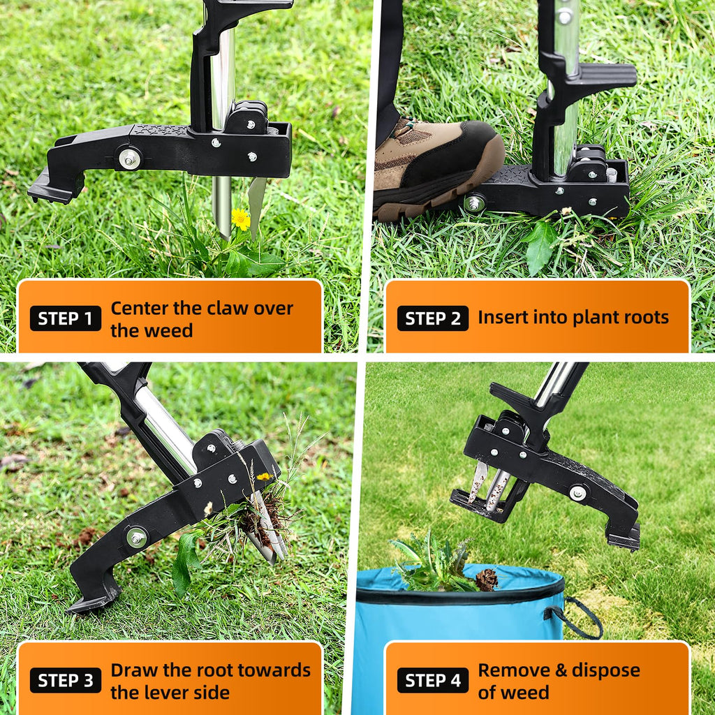 Weed Puller Tool, Heavy Duty Stand Up Weed Puller with 39.3" Long Handle & Tough Stainless Steel Claws, Detachable Gardening Hand Weeding Tool for Lawn Garden Without Bending, Pulling, or Kneeling