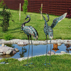 Large Garden Statues Set of 2, Metal Crane Sculptures, Bronze Heron Outdoor