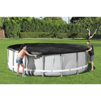 Bestway Round PVC 16 Foot Pool Cover for Above Ground Pro Frame Pools with Drain Holes and Secure Tie-Down Ropes, Black (Cover Only)