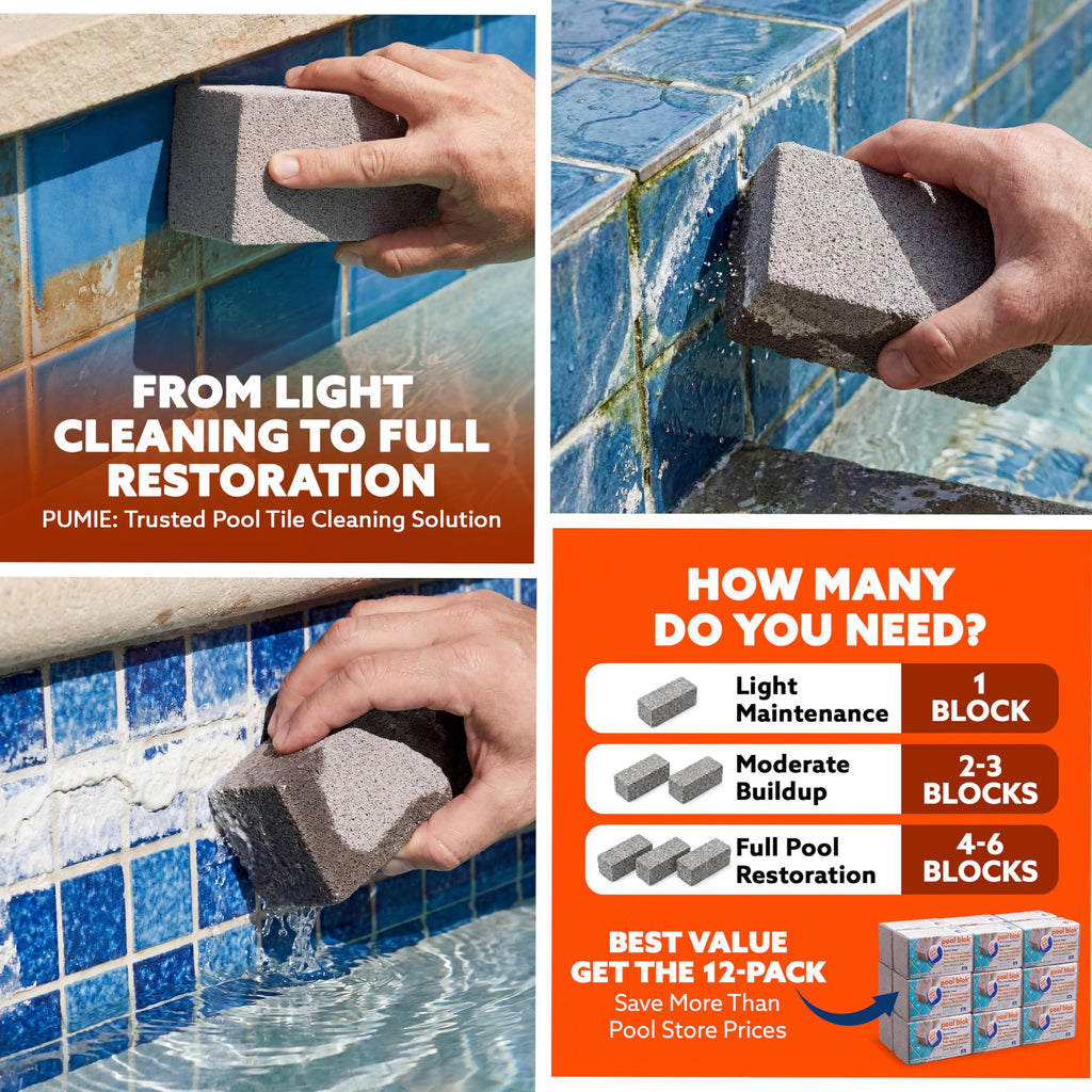 Pumie 1-Pack Pumice Stone for Pool Tile Cleaning - Calcium Remover for Tile & Plaster Stain - Cleaner for Calcium Build Up - Grout & Concrete Scouring - Pool Blok PB-12-5.75x2.87x2.87