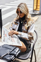 Zeagoo Flannels for Women Cropped Shacket Plaid Button Long Sleeve Jacket