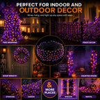 DAZZLE BRIGHT Halloween 300 LED String Lights, 100FT String Lights with 8 Lighting Modes, Halloween Decorations for Party Carnival Supplies, Outdoor Yard Garden Decor (Purple & Orange)