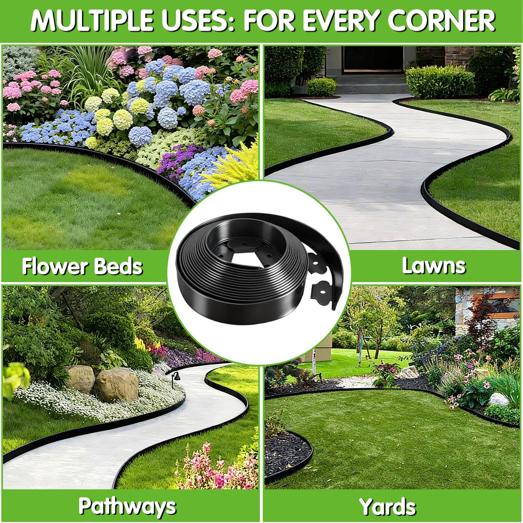 Landscape Edging, Garden Edging Border No Dig 2" Tall x 20'with 20 Stakes, Plastic Edging for Landscaping Border - Easy Install & Cut, Flexible for Flower Beds, Lawn, Yard, Paver