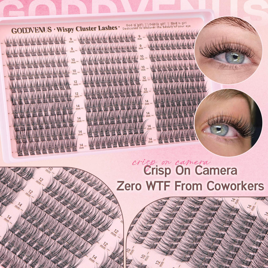 Goddvenus Lash Clusters Kit 9-14mm Wispy Eyelash Clusters Lashes Natural DIY Lash Extension Kit Short Cluster Eyelash Extensions Kit 300pcs C Curl Individual Lashes Cluster Eyelash (With Tweezers)
