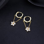 Reffeer 925 Sterling Silver Flower Chain Drop Earrings Hoop for Women Teen Girls Huggie Hoop Dangle Earrings Chain (B-Gold)