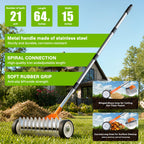 Thatch Rake 15 Inch with Wheels for Lawn Dethatching