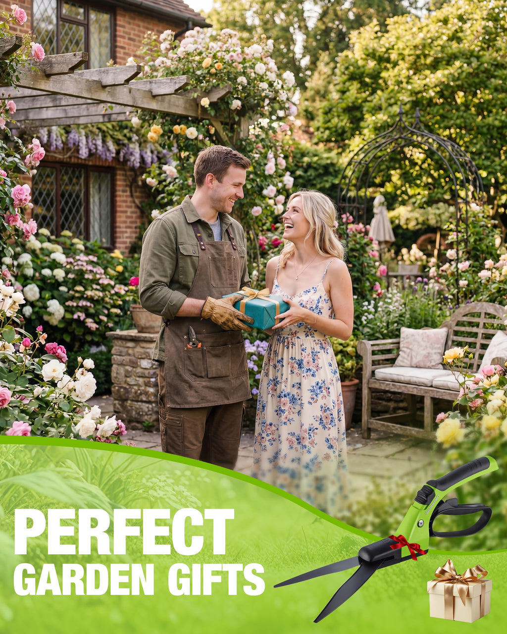 WORKPRO Grass Shears Handheld, Grass Clippers with 360 Degree Swivel Blades