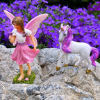 Mood Lab Fairy Garden Figurines - Fairy with Unicorn Set (2 pcs) - Miniature Decorative Statues & Accessories - Outdoor & Indoor Decor