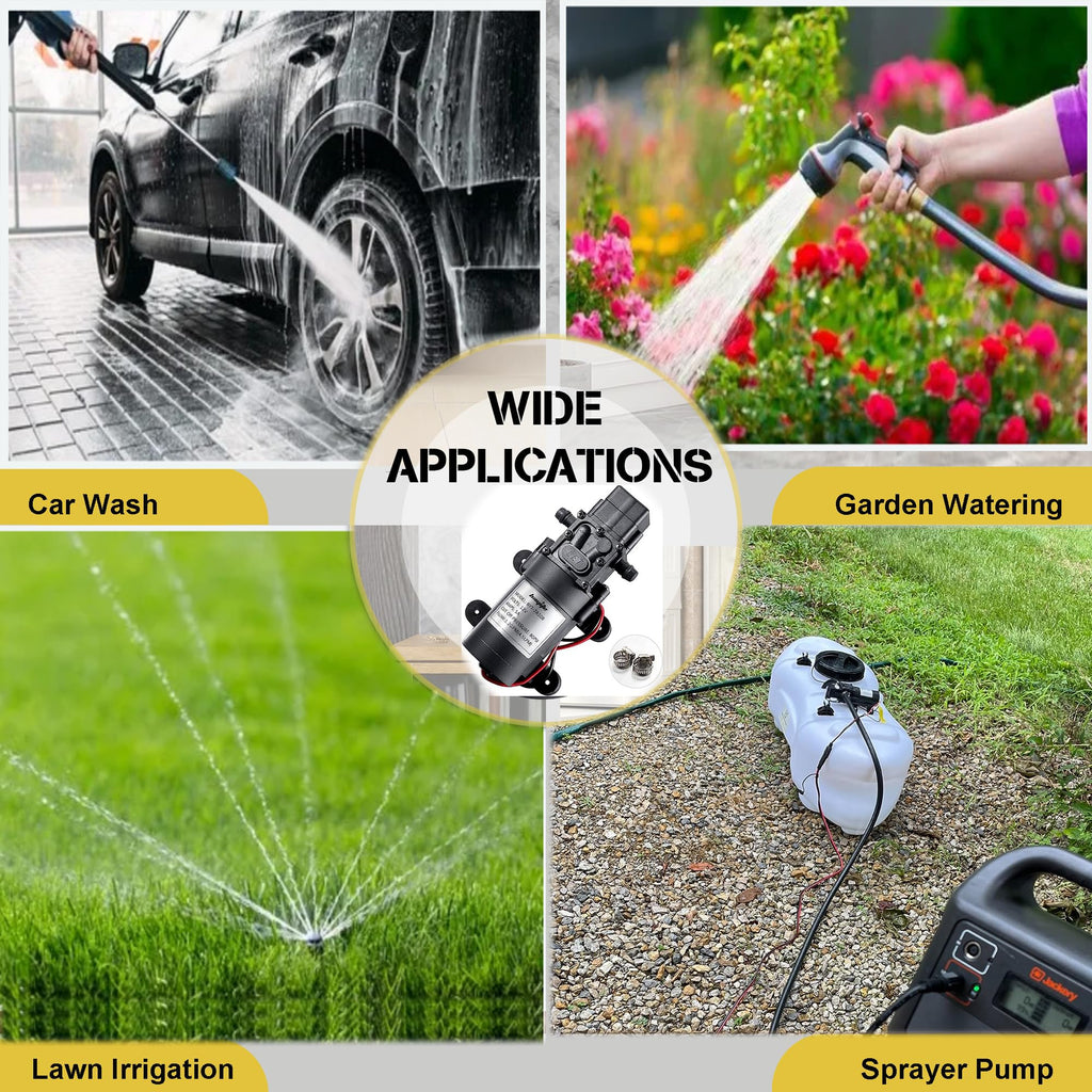 bayite 12V DC Water Transfer Pump with 2 Hose Clamps 12 Volt Diaphragm Pump Self Priming Sprayer Pump with Pressure Switch 4.5 L/Min 1.2 GPM 80 PSI for Weed ATV Marine Boat