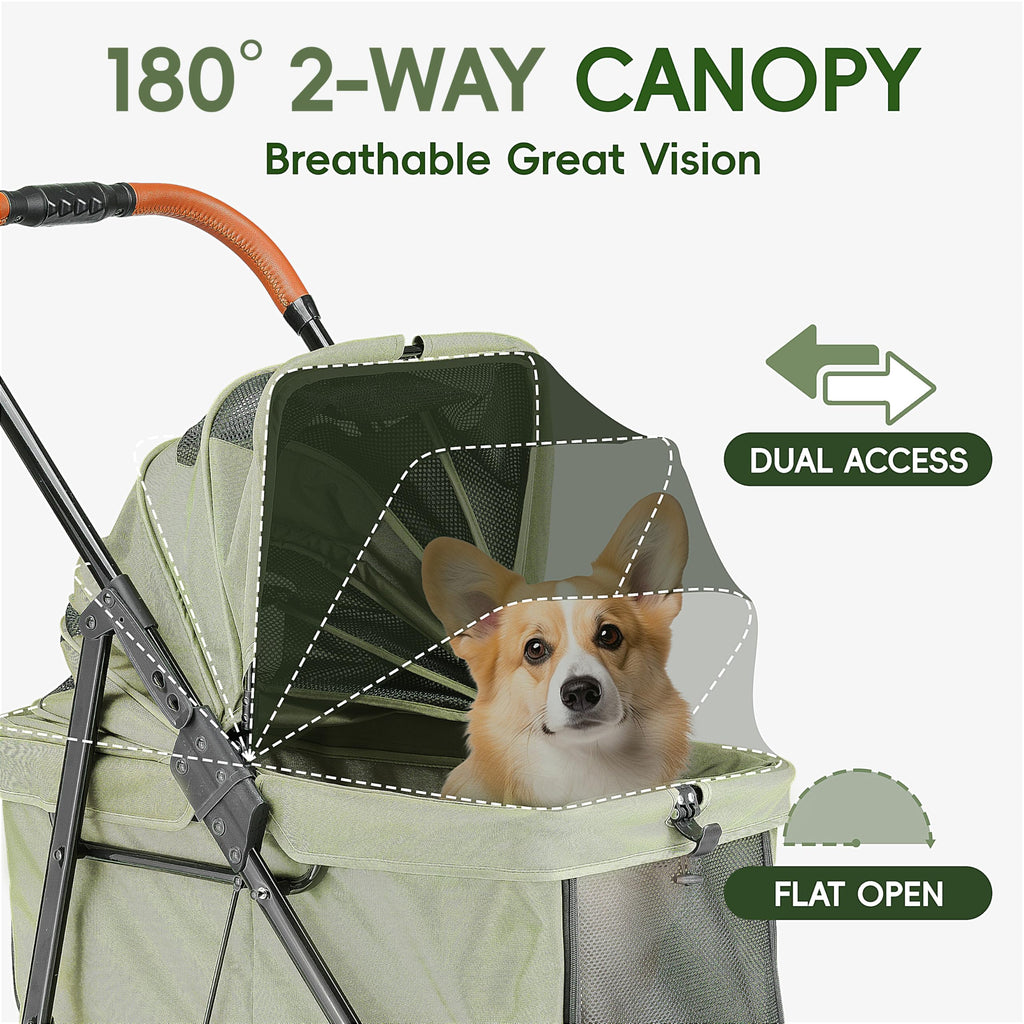 JOYCOW Dog Stroller for 2 Small Dogs or 1 Medium Pet, Low-Entry Design with Anti-Jump-Out, 600D Oxford Fabric, Up to 70 lbs, Green
