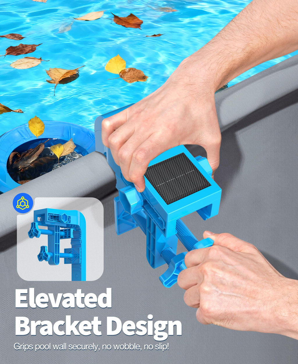 DeeprClean Newly Above Ground Pool Skimmer with Solar Digital Thermometer, Wall Mount Surface Skimmer with Adjustable Height Bracket, Auto Skimming for Pool Surface Floating Leaves & Debris - Blue