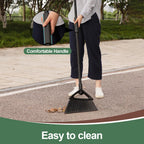 Eyliden Broom, Angle Broom with 57" Long Handle, PET Bristles - Fit Heavy-Duty Cleaning, Also Works Well Fine Dust - Commercial Outdoor Indoor Sweeper for Courtyard Sidewalk Deck Kitchen Lobby, Black