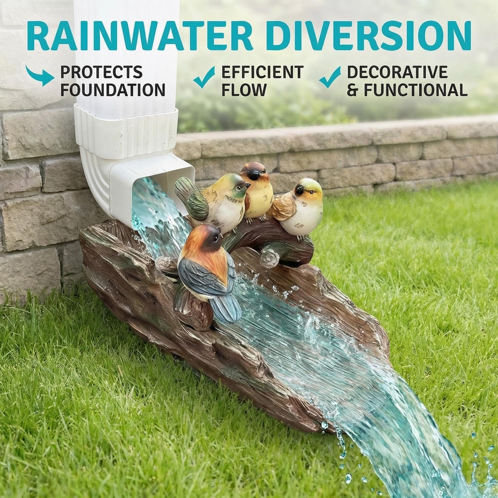 Bird Gutter Downspout Statue Splash Block Outdoor Garden Decoration, 11.4” x 6.9” Gutter Extender Diverter Rain Guardian Statues for Patio, Yard Accessory, Resin Decorative Concrete Pond Koi Decor