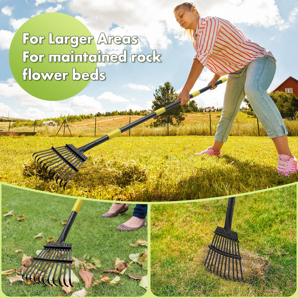 Rake for Leaves, Heavy Duty Small Leaf Rakes for Lawns & Yard with 60” Length 8.5” Width 11 Metal Tines, Lightweight Gardening Rake for Women Men Kids for Shrub,Grass,Mulch
