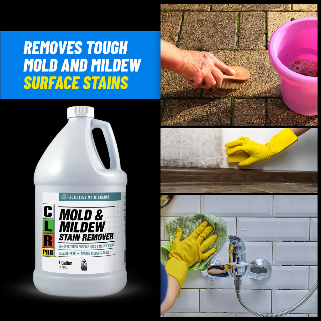 CLR PRO Heavy Duty Bleach-Free Mold and Mildew Stain Remover, 1 Gallon Bottle, Unscented Multi-Surface Stain Remover, Works on Tile, Wood, Concrete, Glass and More
