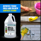 CLR PRO Heavy Duty Bleach-Free Mold and Mildew Stain Remover, 1 Gallon Bottle, Unscented Multi-Surface Stain Remover, Works on Tile, Wood, Concrete, Glass and More