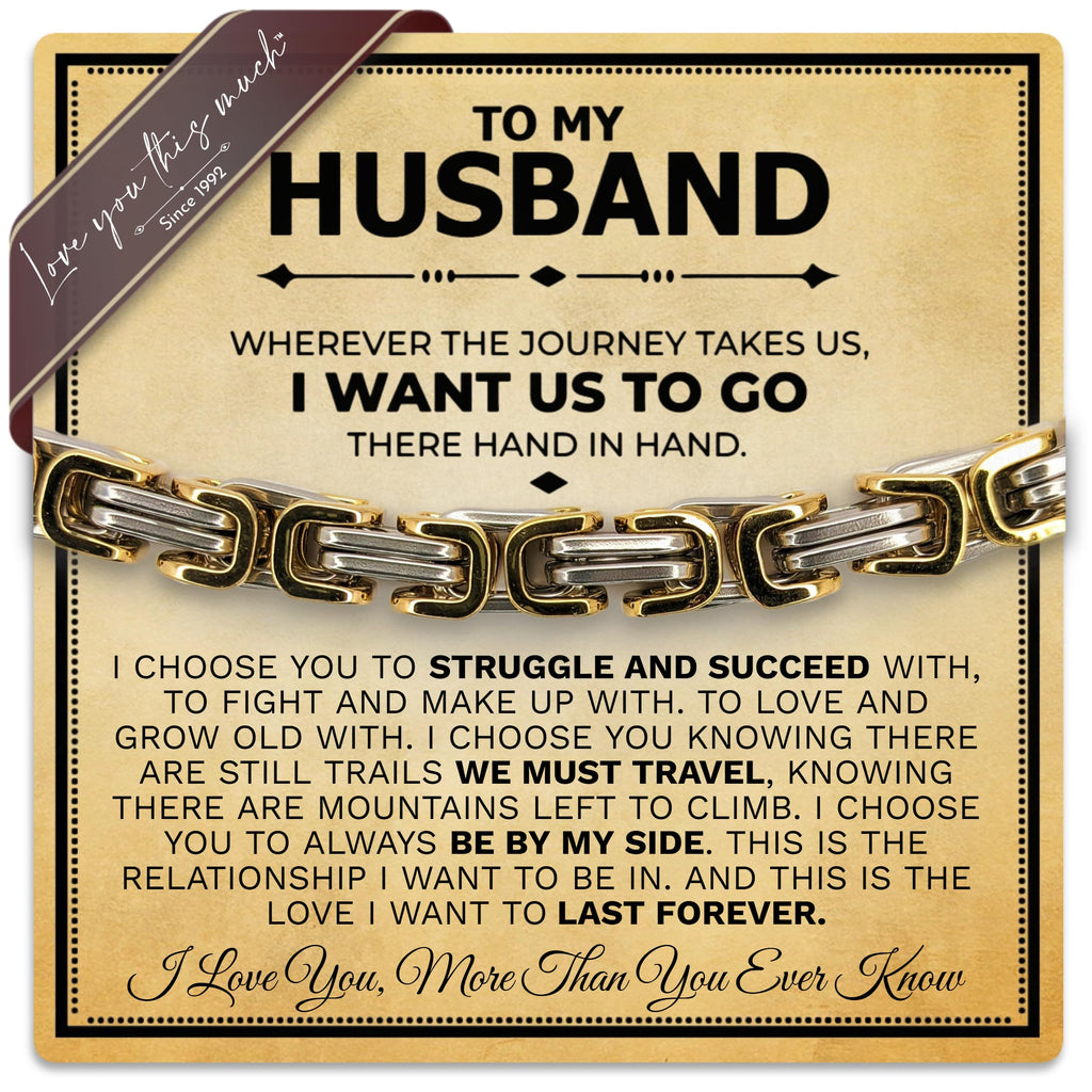 Love You This Much To My Husband Classic Steel Bracelet | Bracelets for Hubby | Best Gift for Husband Birthday (Twist Link Bracelet, Classic Stainless)